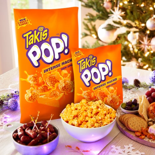 Takis Pop! Cheesy Intense Nacho Cheese Ready-To-Eat Popcorn Perspective: right