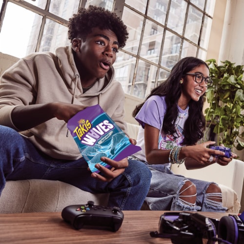 Takis Blue Heat Waves Hot Chili Pepper Wavy Potato Chips Perspective: right