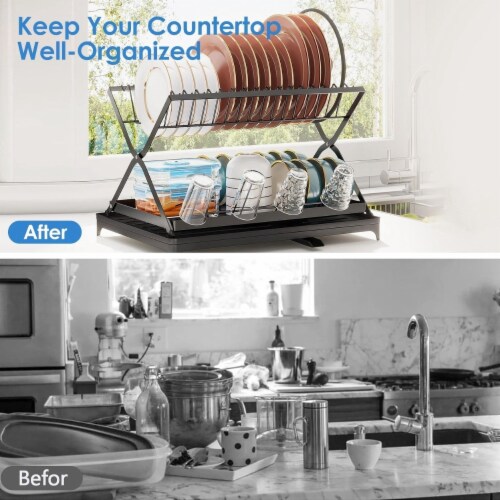2 Tier Dish Drying Rack With Cup Holder Foldable Dish Drainer Shelf For Kitchen Countertop R 1 unit Kroger