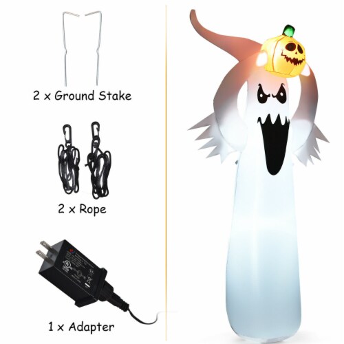 Gymax 6FT Halloween Inflatable Blow Up Ghost w/ Pumpkin LED Lights Yard Decoration Perspective: right