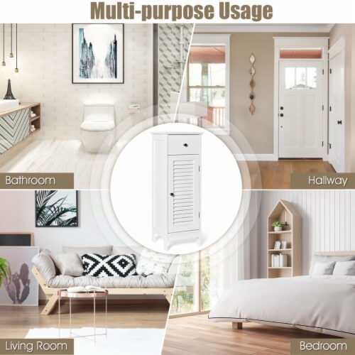 Bathroom Floor Storage Cabinet Side Wooden Organizer w/ Drawer & Shutter Door Perspective: right