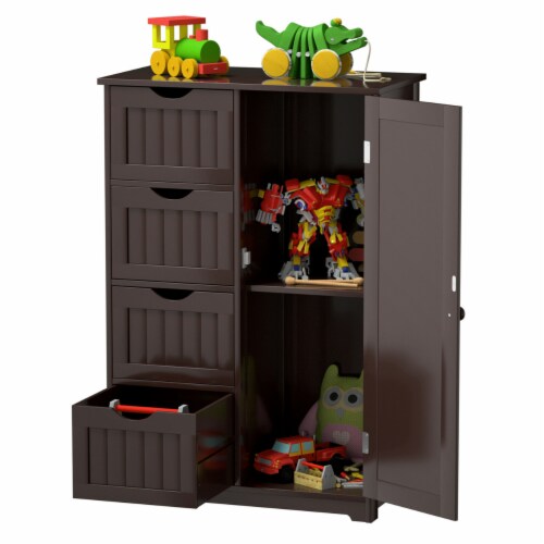 Wooden 4 Drawer Free Standing Bathroom Floor Cabinet Adjustable Storage Cupboard Perspective: right