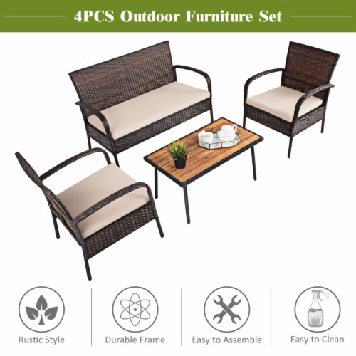 4PCS Rattan Patio Conversation Set Outdoor Furniture Set Cushioned Perspective: right