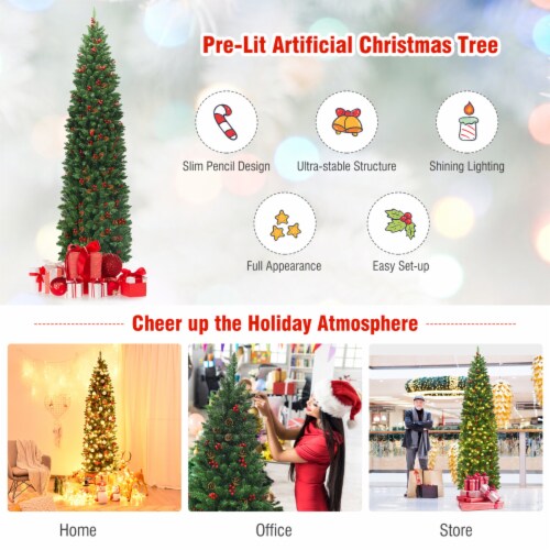 7.5Ft PreLit Pencil Christmas Tree Hinged Artificial Slim Tree w/ LED Lights, 1 unit Fred Meyer