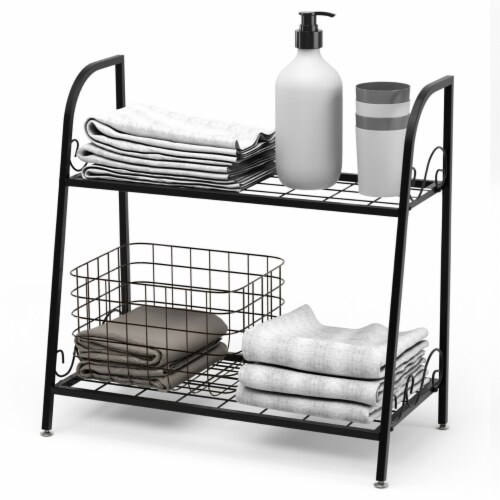 Gymax 2-tier Metal Plant Stand Shelf Flower Pot Holder Display Rack Shoe Organizer Perspective: right