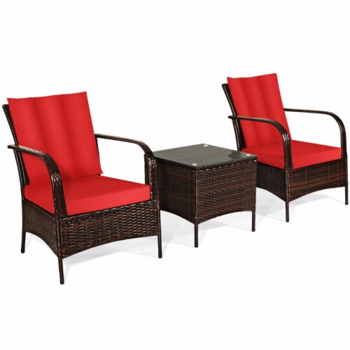 3PCS Patio Rattan Conversation Set Outdoor Furniture Set w/Table Perspective: right