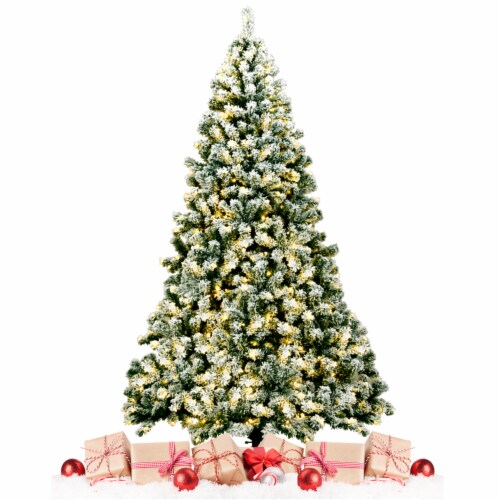 7.5ft Pre-lit Snow Flocked Christmas Tree Hinged Pine Tree Holiday Decoration Perspective: right