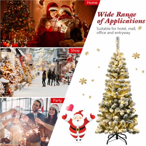 4.5ft Pre-lit Pencil Snow Flocked Pencil Christmas Tree Holiday Decoration Perspective: right