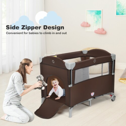 5-in-1 Baby Beside Sleeper Bassinet Portable Crib Playard w/Diaper Changer Brown Perspective: right
