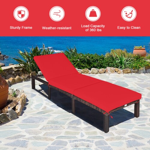 Adjustable Patio Rattan Chaise Lounge Chair Recliner Outdoor w Red Cushion 1 unit Pay Less Super Markets