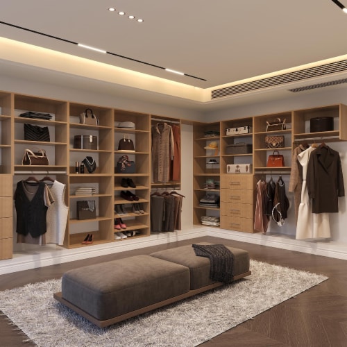 22.5 in. L x 14 in. D Brown MDF Wood Shelf Tall Hanging Closet Unit Perspective: right
