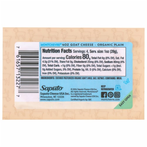 Montchevre® Organic Plain Goat Cheese Log Perspective: right