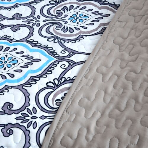 Lux Decor Collection Microfiber Down Alternative 3Pcs Quilt Set (Twin-Dark Grey Azita) Perspective: right