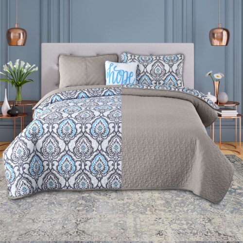 Lux Decor Collection 4Piece Reversible Quilt Set (QueenDark Grey