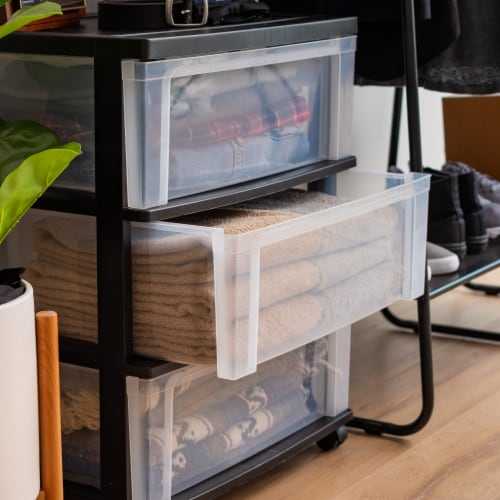 Plastic 3 Drawer Cart Wide Tower White Dorm Portable Storage Rolling