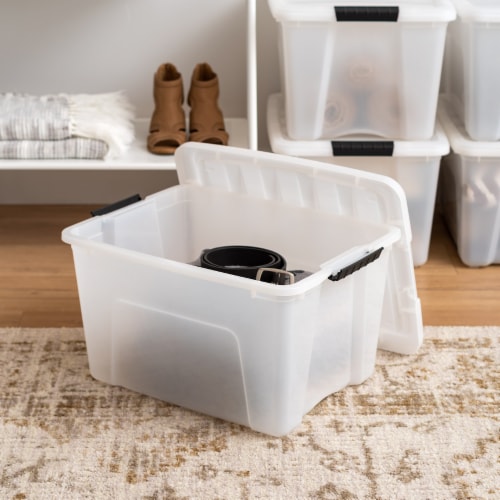 IRIS USA 40qt 4Pack Stackable Plastic Storage Bins with Lids and Latching Buckles Pearl 4 units Mariano s
