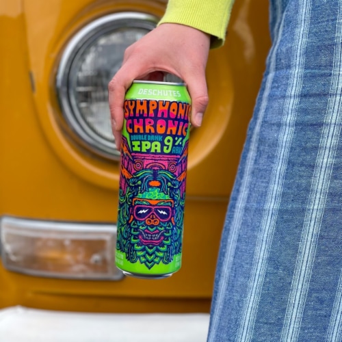 Deschutes Brewery® Symphonic Chronic Double Dank IPA Craft Beer Single Can Perspective: right