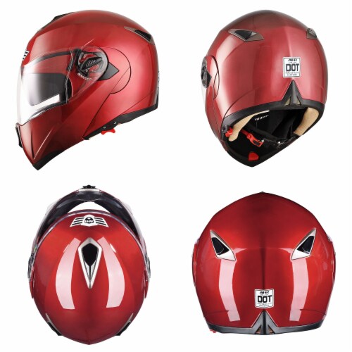 AHR DOT Full Face Flip Up Motorcycle Helmet 2 Visor Bluetooth 5.0 Headset FM M Perspective: right
