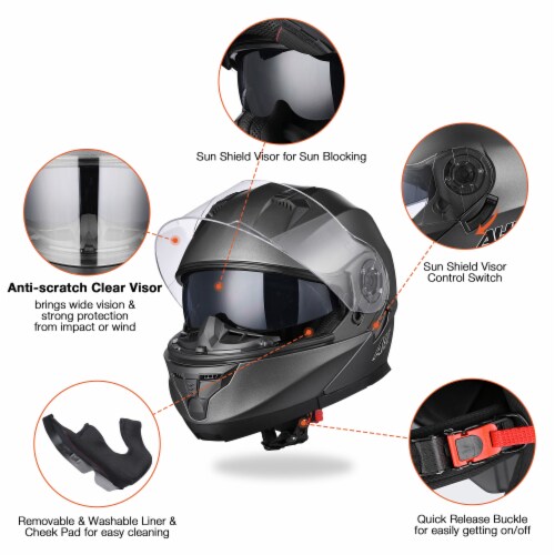 AHR Motorcycle Flip up Full Face Helmet Bluetooth 5.0 Headset DOT Approved M Perspective: right