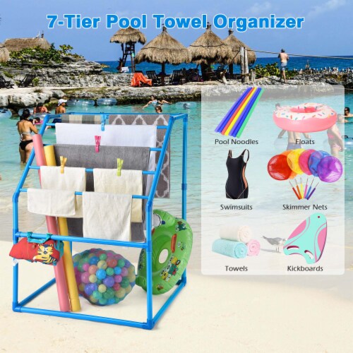 Yescom Freestanding Pool Towel Rack Outdoor Blue 7 Bar Storage PVC Drying Laundry Rack 1 King Soopers