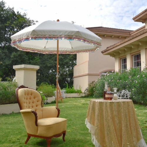 LAGarden 6 Ft Patio Umbrella Replacement Canopy Top Cover Jazz Age Beige with muti colored 6FT Gerbes Super Markets