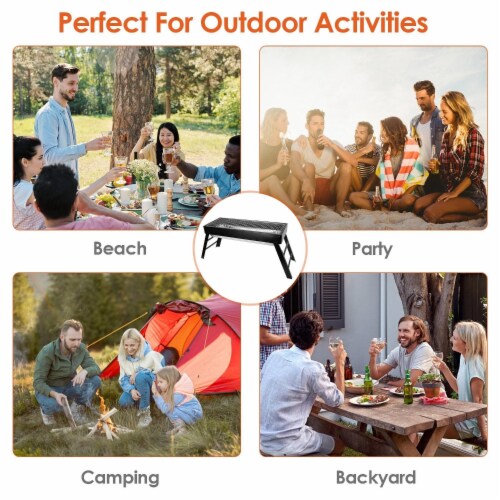 Tanjnj Barbecue Grill Portable Round Barbecue Grill Outdoor Stainless Steel Barbecue Grill Folding Ice Pack Oven Bbq Grill