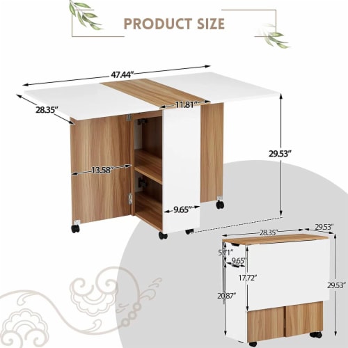 JOMEED Folding Dining Kitchen Table with Drawer and 2-Layer Storage Shelf, White Perspective: right