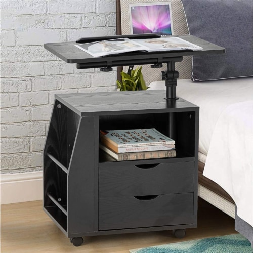 EROMMY Swivel Top Adjustable Height Bedside End Table w Storage