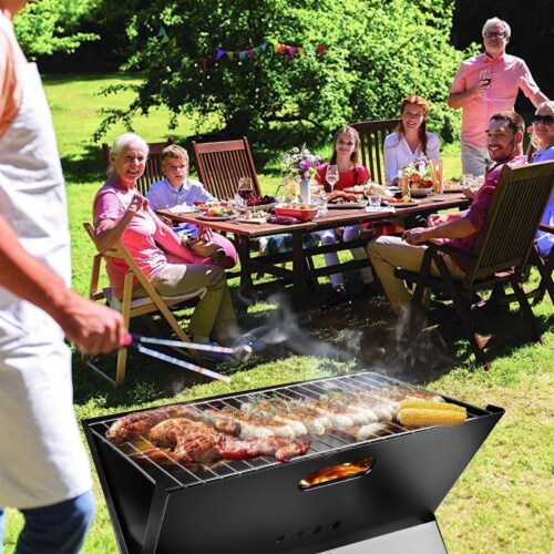 Portable BBQ Barbecue Grill Foldable Charcoal Grill Camping Garden Outdoor Travel Perspective: right