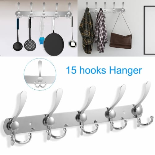 Wall Mount Coat Hook 15 Hooks Stainless Steel Clothes Hangers Rack Robe Hat Towels Hook Coat Perspective: right