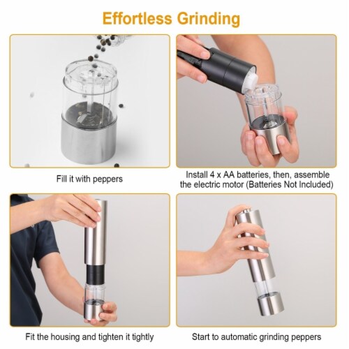 Electric Salt Pepper Grinder with Light Adjustable Coarseness Stainless Steel Salt Pepper Perspective: right