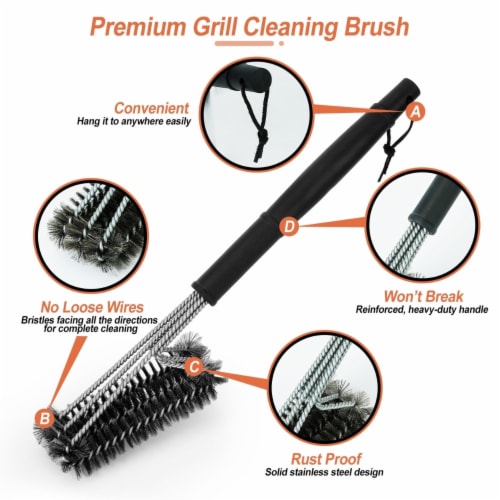 BBQ Grill Cleaning Brush Stainless Steel Barbecue Cleaner with 18in Suitable Handle Perspective: right