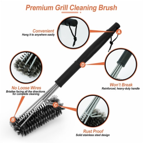 Quiseen Stainless Steel Heavy Duty BBQ Grill Brush Long Safe Handle, 18 L