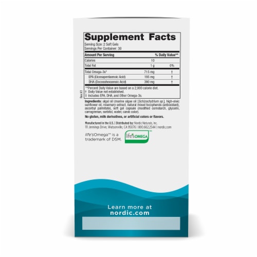 Nordic Naturals® Algae Omega Soft Gels 715mg Perspective: right