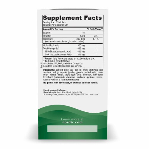 Nordic Naturals Omega Blood Sugar Supplement Soft Gels 896mg 60 Count Perspective: right