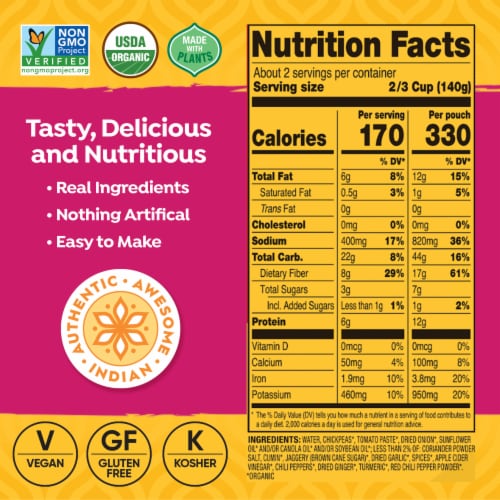 Tasty Bite Organic Channa Masala 10oz Spiced chickpea curry Perspective: right