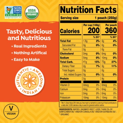 Tasty Bite Organic Brown Rice 8.8oz - Nutty Brown Rice Perspective: right