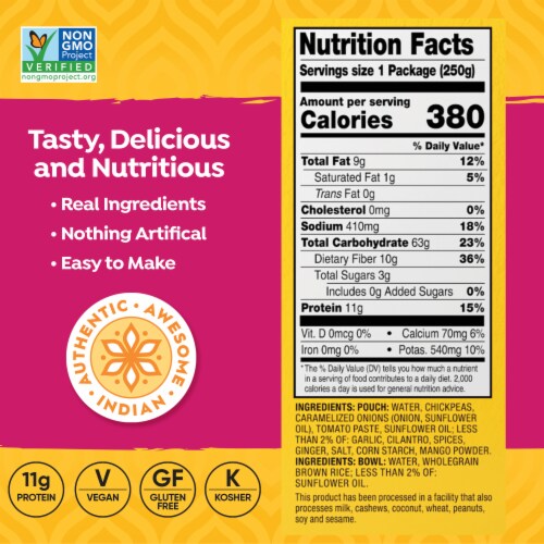 Tasty Bite® All Natural Indian Style Chickpeas & Rice Bowl Perspective: right