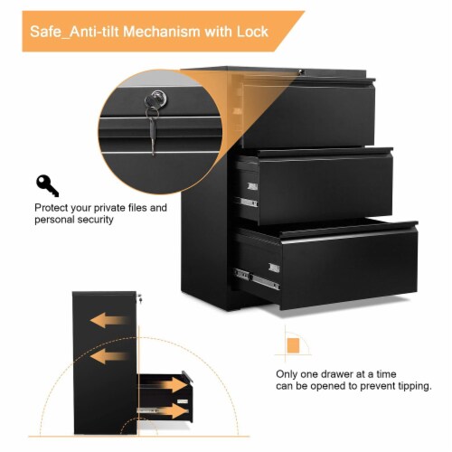 AOBABO 3 Drawer Lateral File Cabinet w/ Lock for Letter/Legal Size Paper, Black Perspective: right