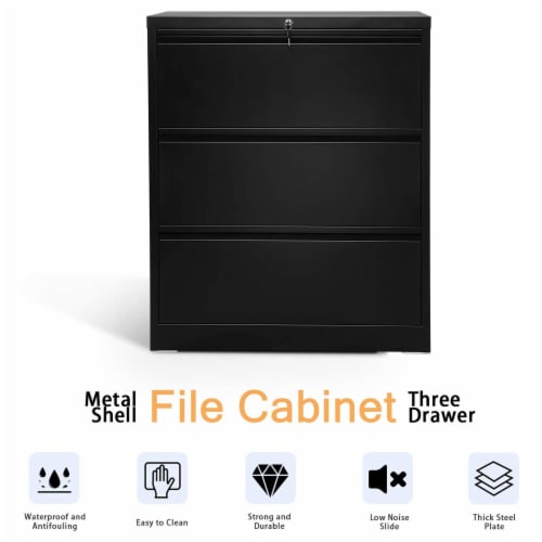 AOBABO 3 Drawer Lateral File Cabinet w/ Lock for Letter/Legal Size Paper, Black Perspective: right