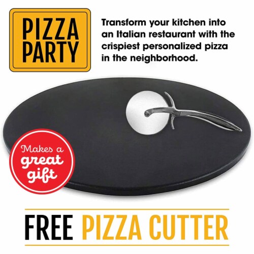 Heritage Products 15  Round Ceramic Non Stick Pizza Stone w/Wheel Cutter, Black Perspective: right
