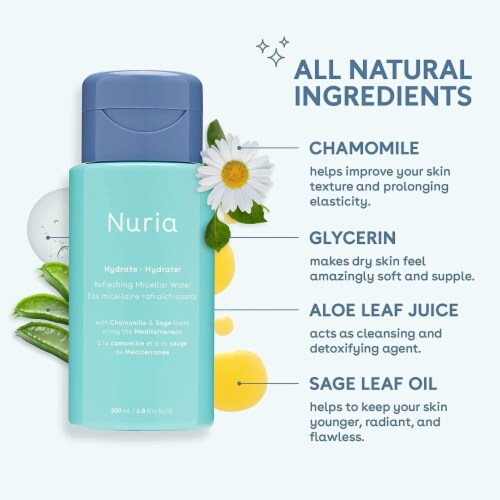 Nuria - Hydrate Refreshing Micellar Water, No-Rinse Makeup Remover Water with Sage Leaf Oil, Perspective: right