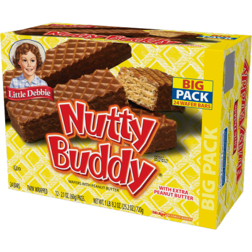 Little Debbie Nutty Buddy Bars, 8 Big Pack Boxes, 192 Twin Wrapped Peanut Butter Wafer Bars Perspective: right