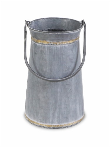 Cheungs 5522L Tall Round Galvanized Planter with Top & Bottom Gold Welding Accents & Swivel H Perspective: right