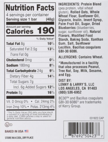 Lenny & Larry's Kickstart™ Plant-Based Blueberry Lemon Breakfast Bars Perspective: right