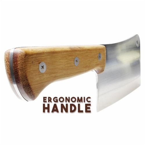 Meat Cleaver, Heavy Duty Knife with Solid Wood Handle (Stainless Steel, 8-In) Perspective: right