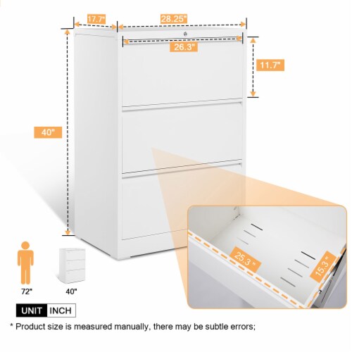 AOBABO 3 Drawer Lateral File Cabinet w/ Lock for Letter/Legal Size Paper, White Perspective: right