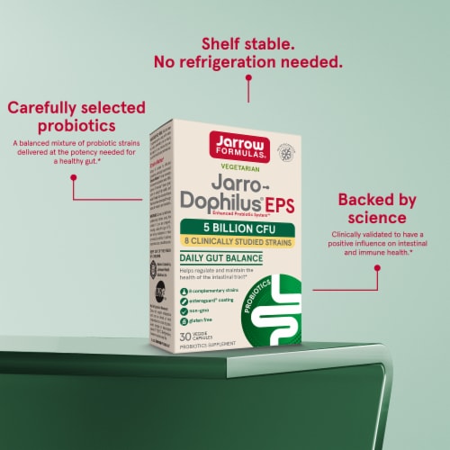 Jarrow Formulas® Jarro-Dophilus® EPS Daily Gut Balance Probiotic Capsules Perspective: right