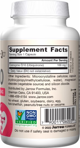 Jarrow Formulas® Co-Q10 Regular Strength Heart Support Veggie Capsules 100mg Perspective: right