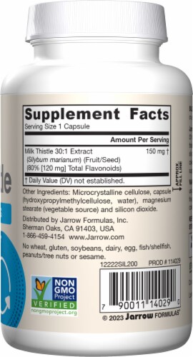 Jarrow Formulas® Milk Thistle 30:1 Extract Liver Support Veggie Capsules 150mg Perspective: right